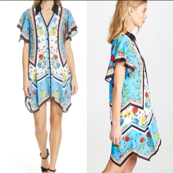 Alice + Olivia Conner Floral-Print Handkerchief Shirtdress Large - Picture 7 of 8